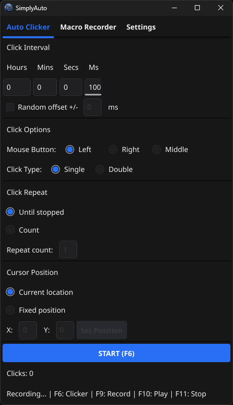Auto Clicker tab