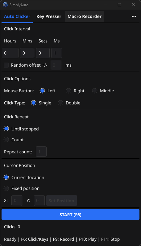 Auto Clicker tab