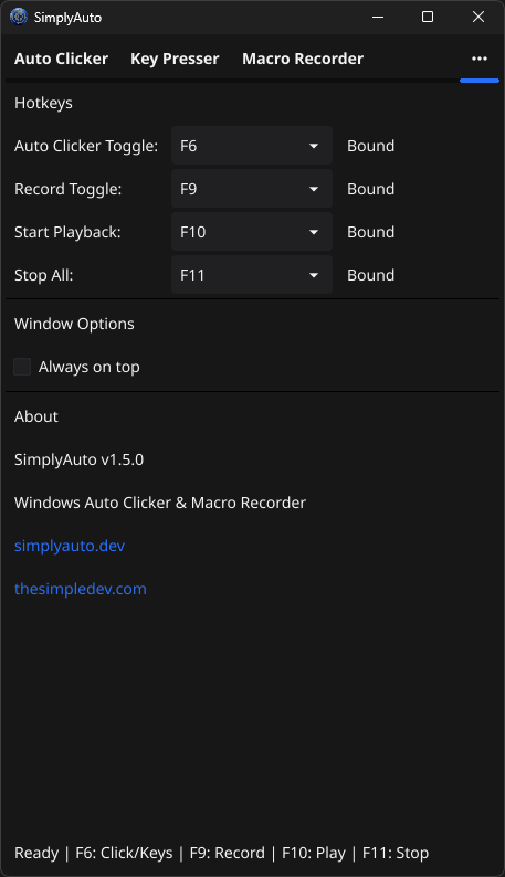 Settings tab